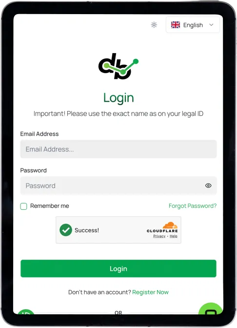 شاشة تسجيل الدخول إلى منطقة العميل في DB Investing على الهاتف المحمول