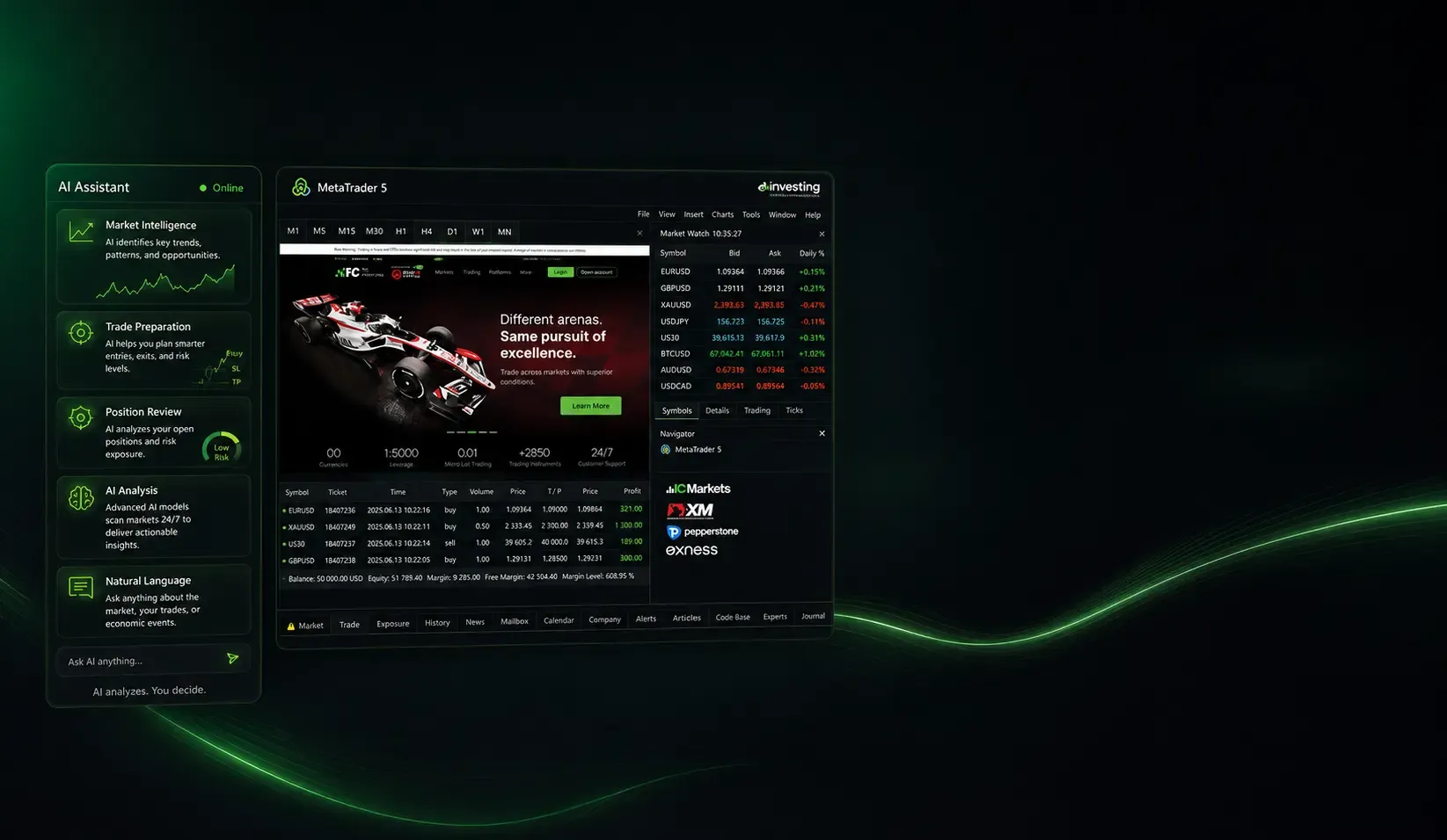 مساعد التداول بالذكاء الاصطناعي لـ MetaTrader 5 مع IC Markets