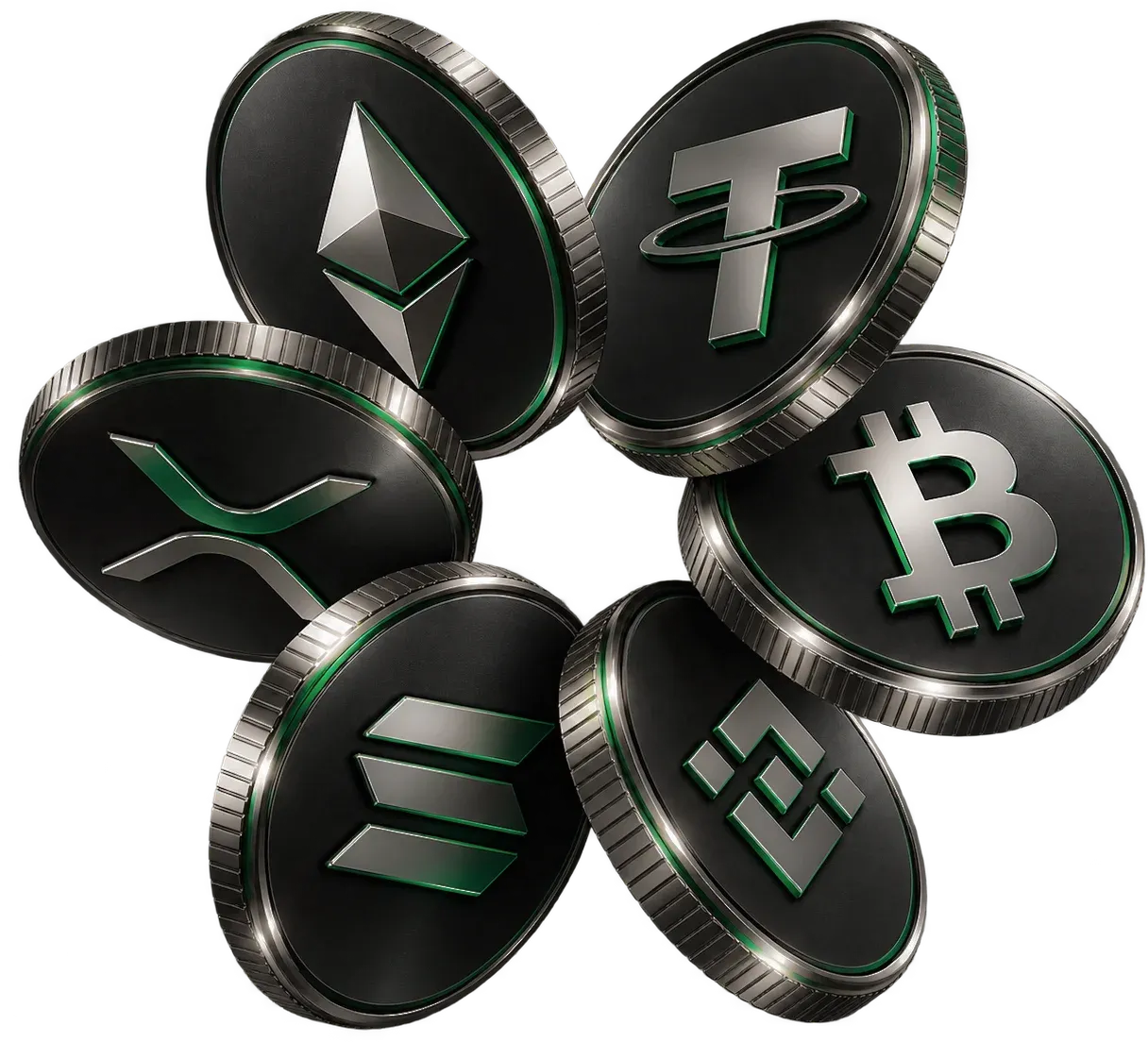 เหรียญ Crypto CFD — Ethereum, Tether, Bitcoin, Binance Coin, Solana, XRP
