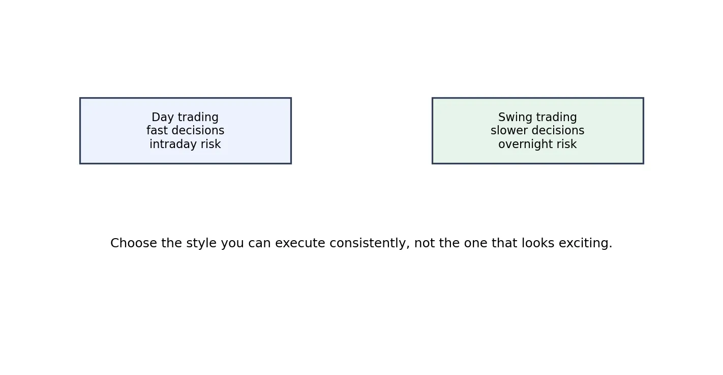 Schéma pédagogique pour le Day Trading vs le Swing Trading: Choisir le bon style