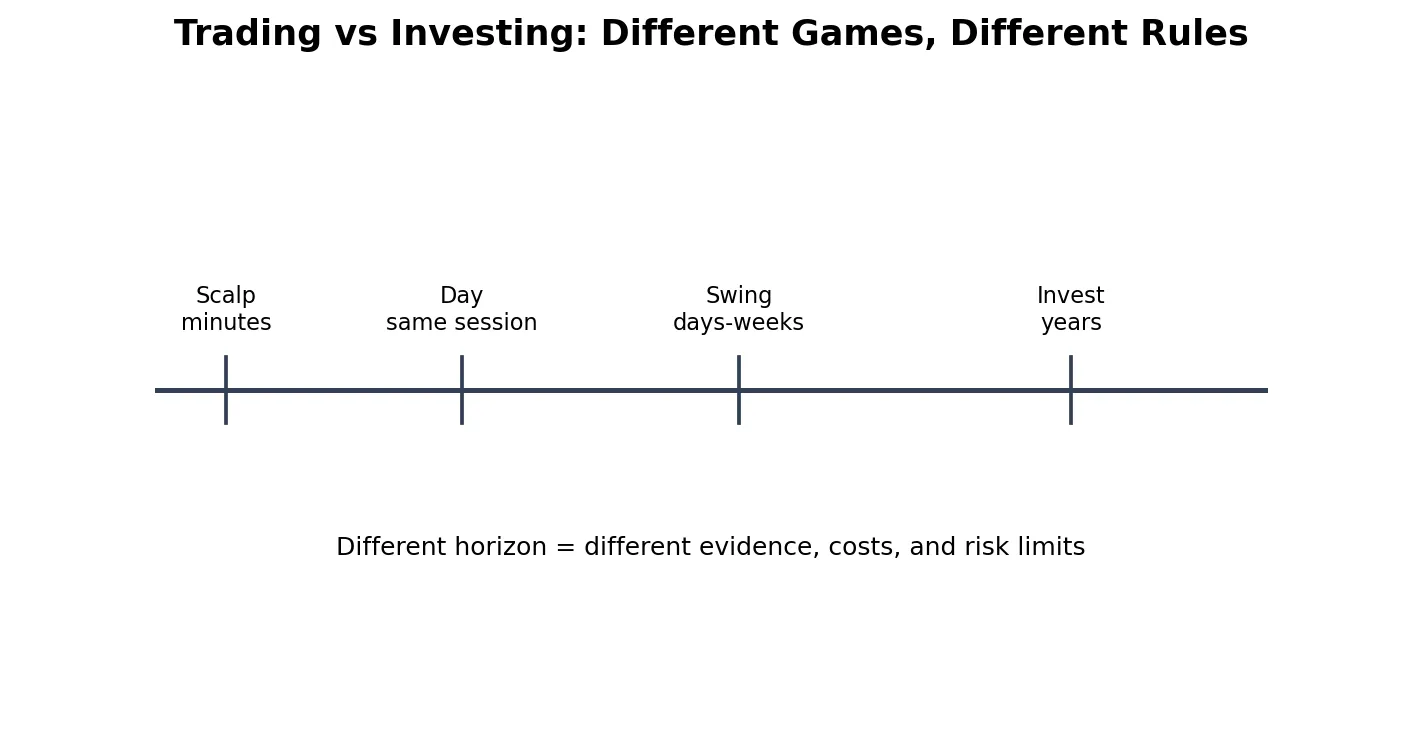 Schéma pédagogique pour le trading vs l'investissement: Différents jeux, différentes règles