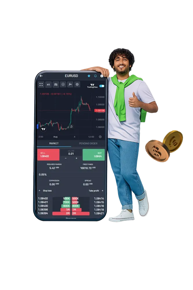 Picture of a person next to a big smart phone
